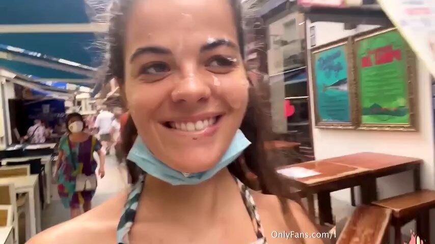 Spanish Girl Banana Nomads Blowjob and Public Cum Walk In City Center